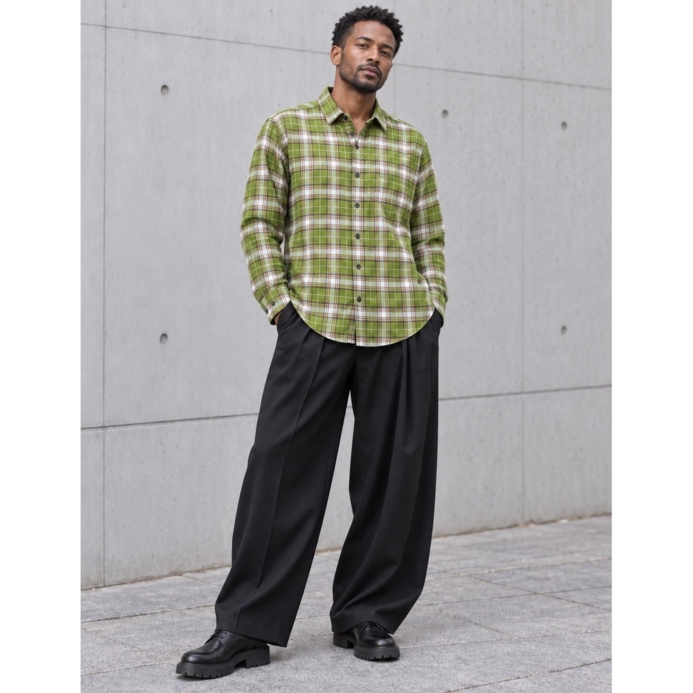 PrAna Green Plaid Flannel Button Up Shirt Mens Medium Organic Cotton Long Sleeve